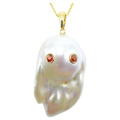 Darling Phantom: Orange Sapphire Baroque Pearl Ghost Pendant in 18K Yellow Gold