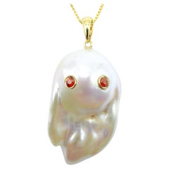Darling Phantom: Orange Sapphire Baroque Pearl Ghost Pendant in 18K Yellow Gold
