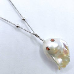 Darling Phantom: Orange Sapphire Pearl Ghost Charm & Pendant in 18K White Gold