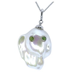 Darling Phantom: Tsavorite Baroque Pearl Ghost Charm & Pendant in 18K White Gold