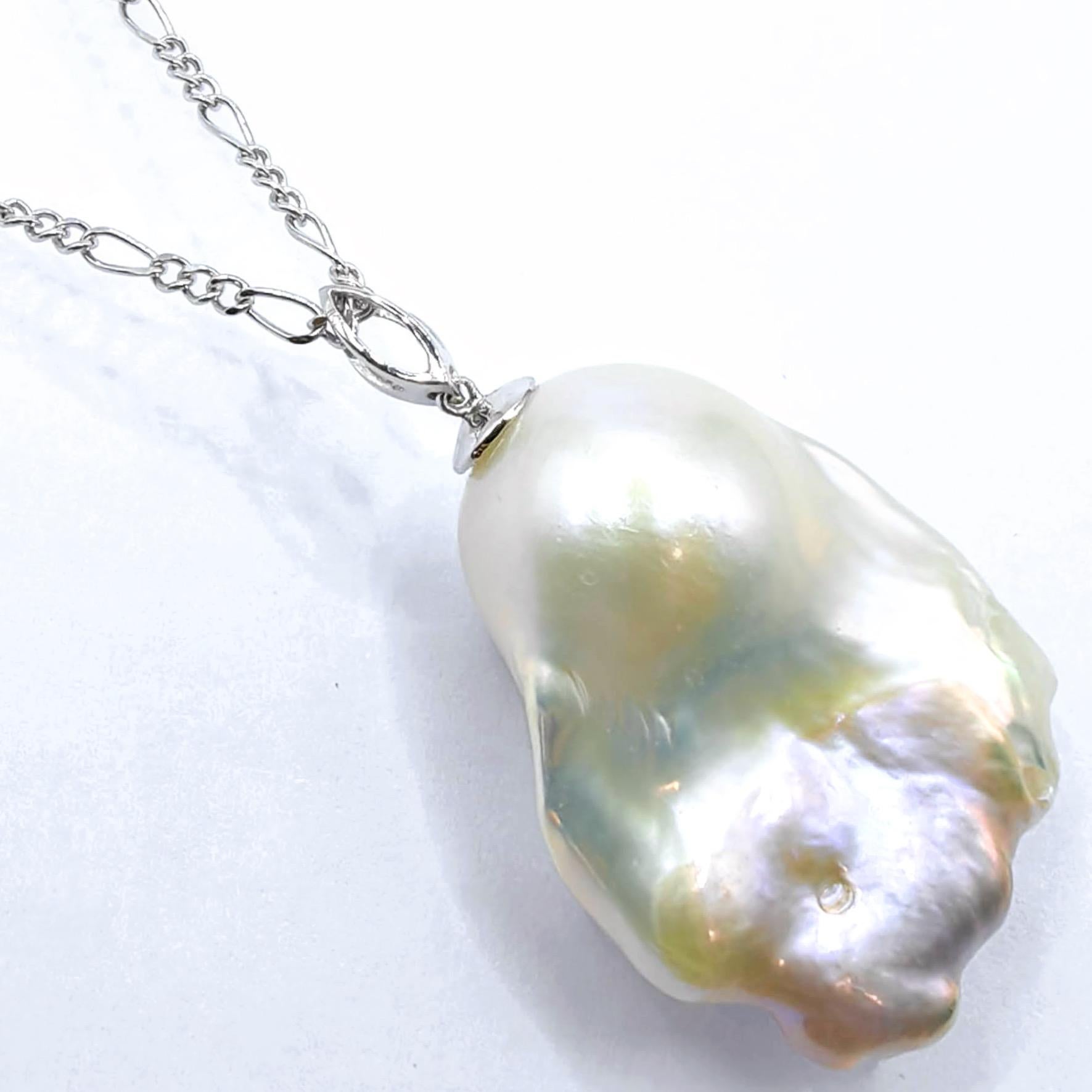 Contemporary Darling Phantom XL: Black Diamond Baroque Pearl Ghost Pendant in 18K White Gold For Sale
