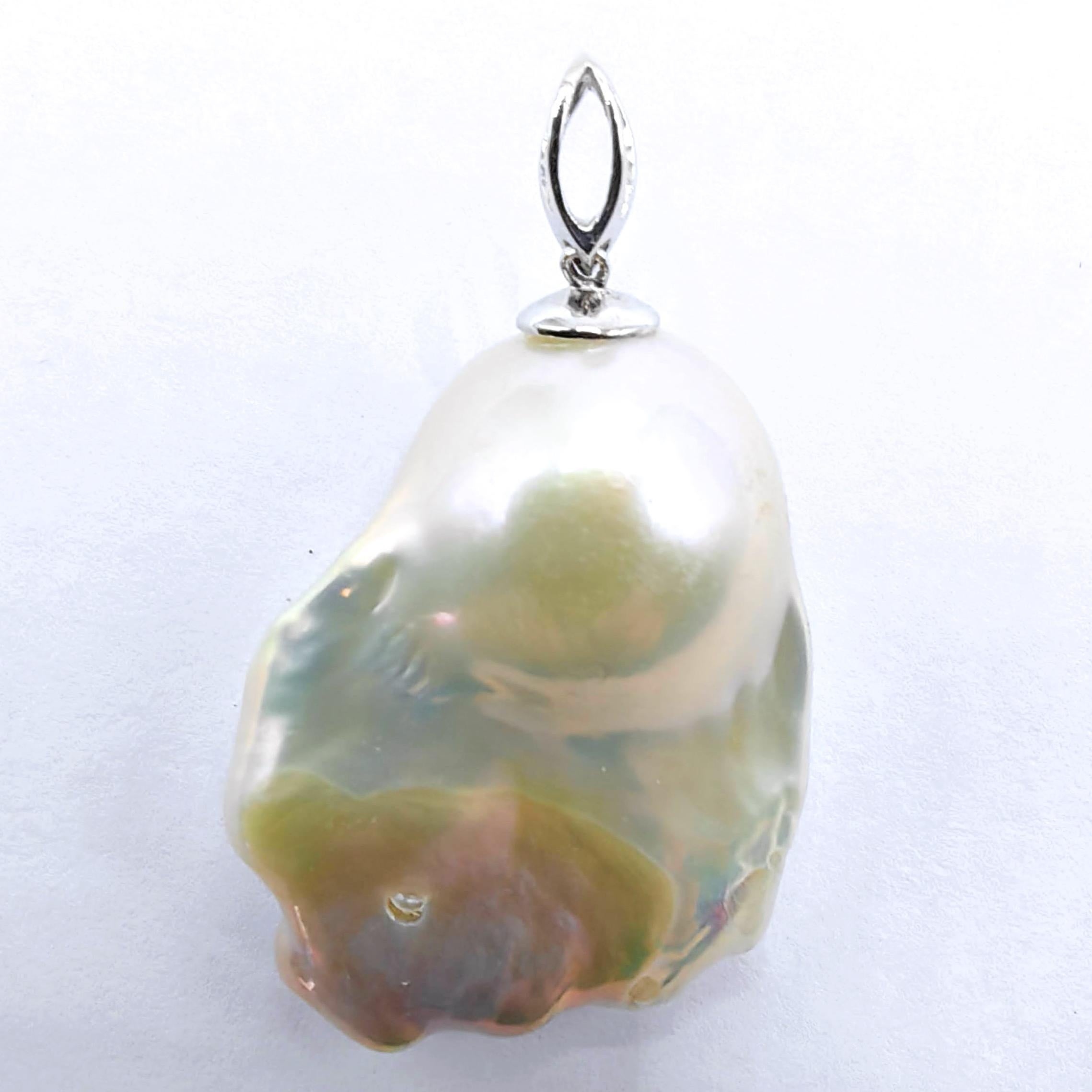 Women's or Men's Darling Phantom XL: Black Diamond Baroque Pearl Ghost Pendant in 18K White Gold For Sale