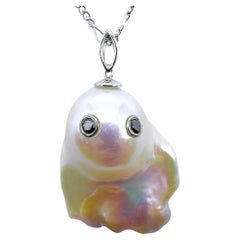 Darling Phantom XL: Black Diamond Baroque Pearl Ghost Pendant in 18K White Gold