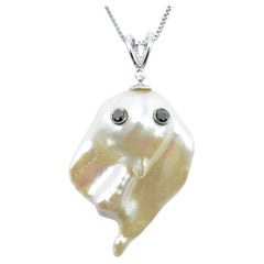 Darling Phantom XL: Black Diamond Baroque Pearl Ghost Pendant in 18K White Gold