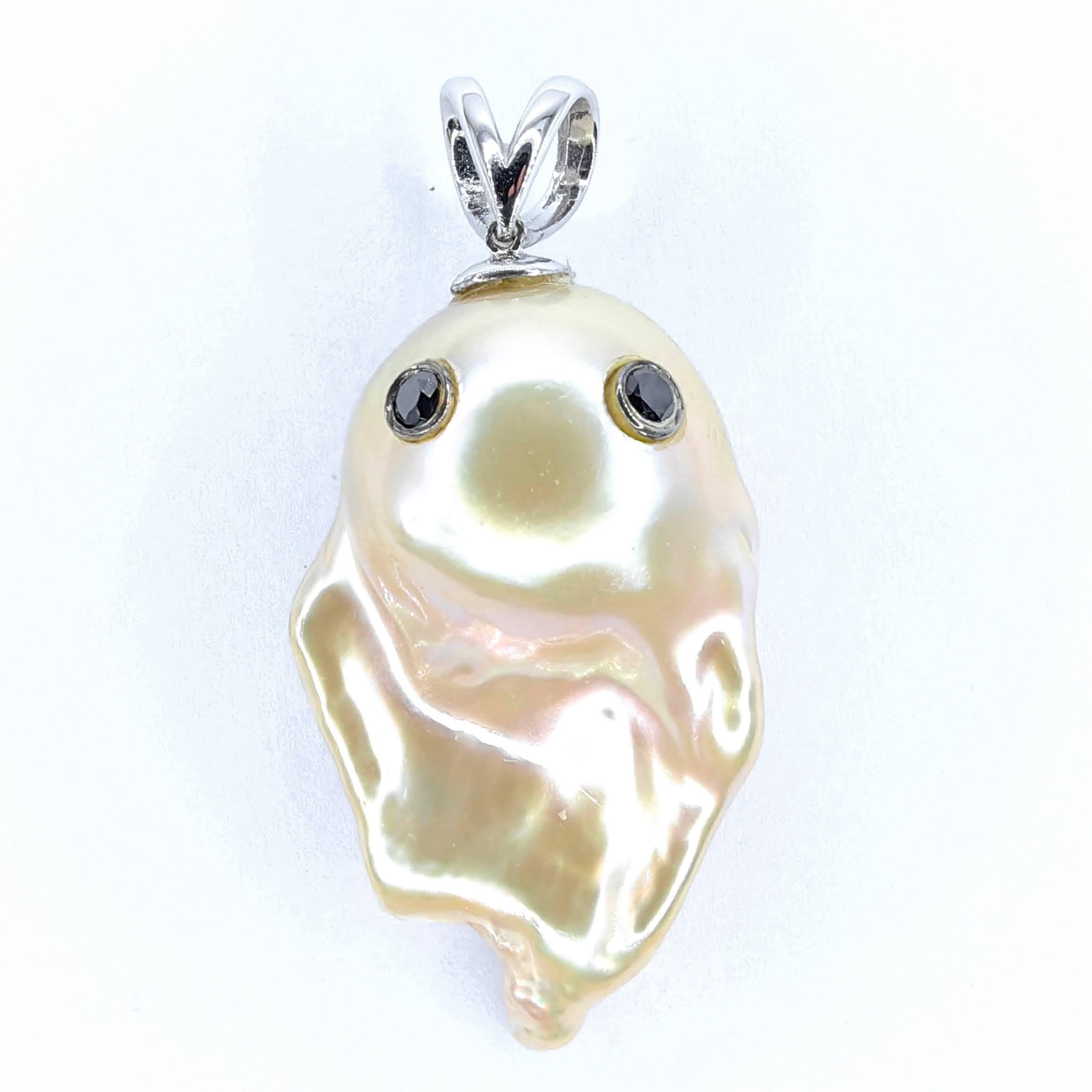 Darling Phantom XL Schwarzer Diamant Champagner Barockperlen-Ghost-Anhänger in 18K WG (Brillantschliff) im Angebot