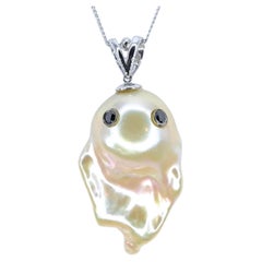 Darling Phantom XL Black Diamond Champagne Baroque Pearl Ghost Pendant in 18K WG