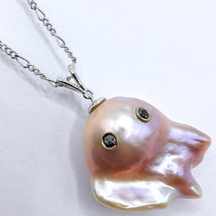 Darling Phantom XL: Black Diamond & Pink Baroque Pearl Ghost Pendant in 18K Gold