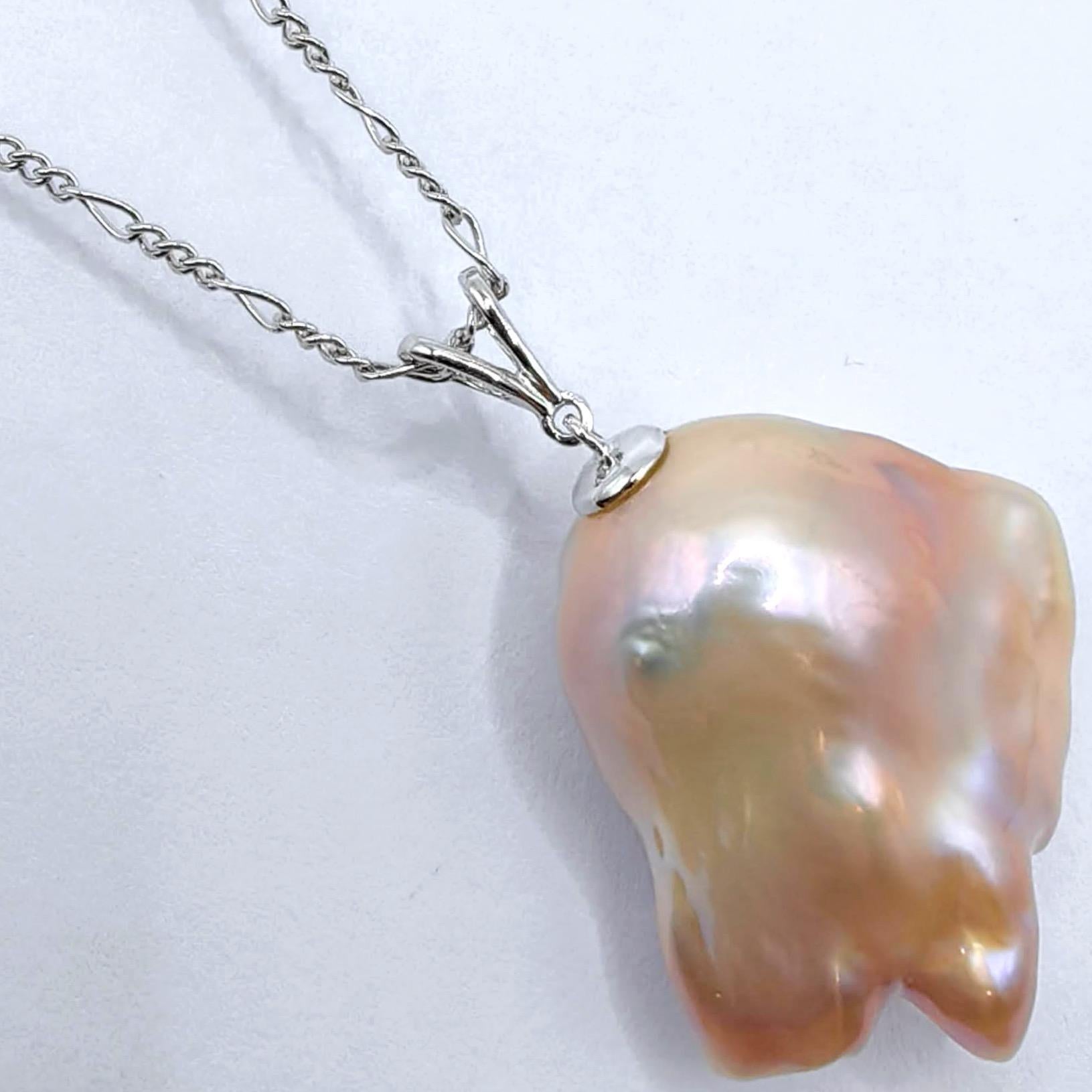 Contemporary Darling Phantom XL: Black Diamond & Pink Baroque Pearl Ghost Pendant in 18K Gold For Sale