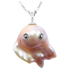 Darling Phantom XL: Black Diamond & Pink Baroque Pearl Ghost Pendant in 18K Gold