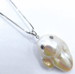 Darling Phantom XL: Blue Sapphire Baroque Pearl Ghost Pendant in 18K White Gold