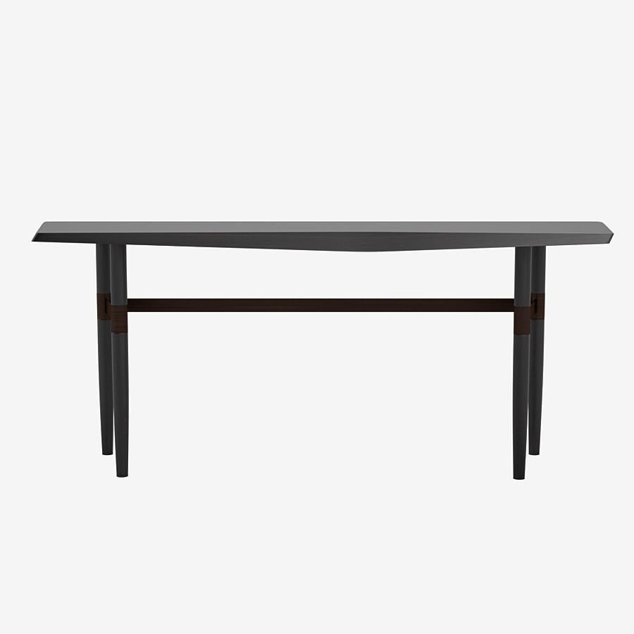 Dutch Darling Point Console by Yabu Pushelberg in Black Pepper Stained Oak and Brass  For Sale