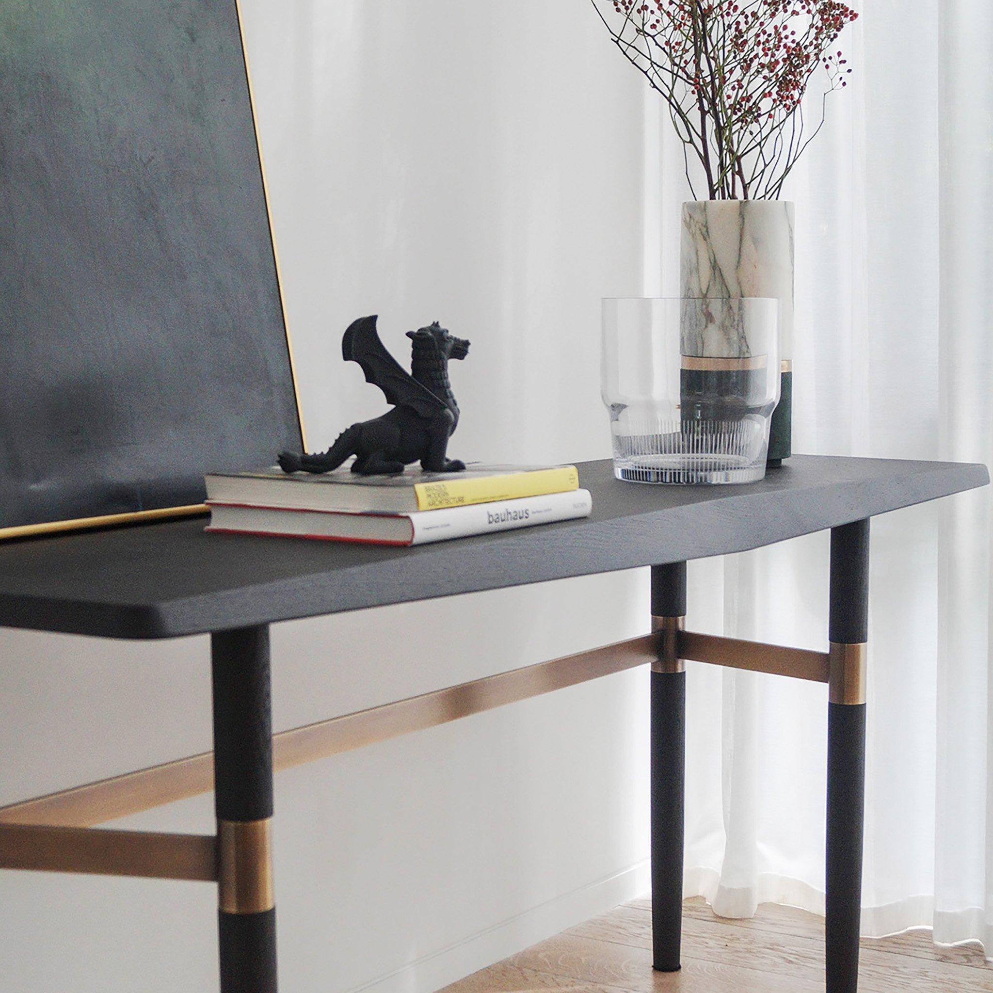 Contemporary Darling Point Console by Yabu Pushelberg in Black Pepper Stained Oak and Brass  For Sale