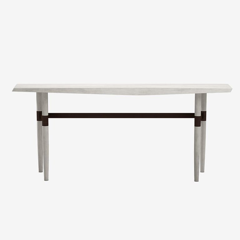 Darling Point Console by Yabu Pushelberg in Ivory Matte Lacquered Oak and Brass For Sale at 1stDibs