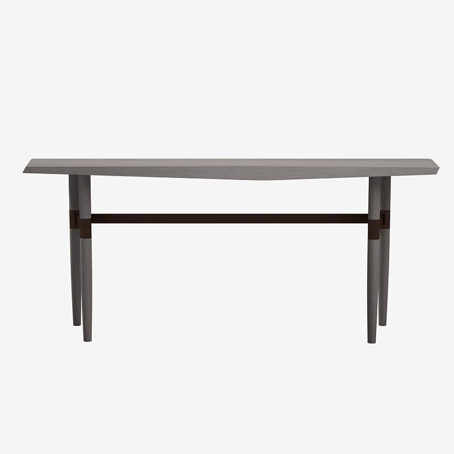 Dutch Darling Point Console by Yabu Pushelberg in Mist Matte Lacquered Oak and Brass For Sale