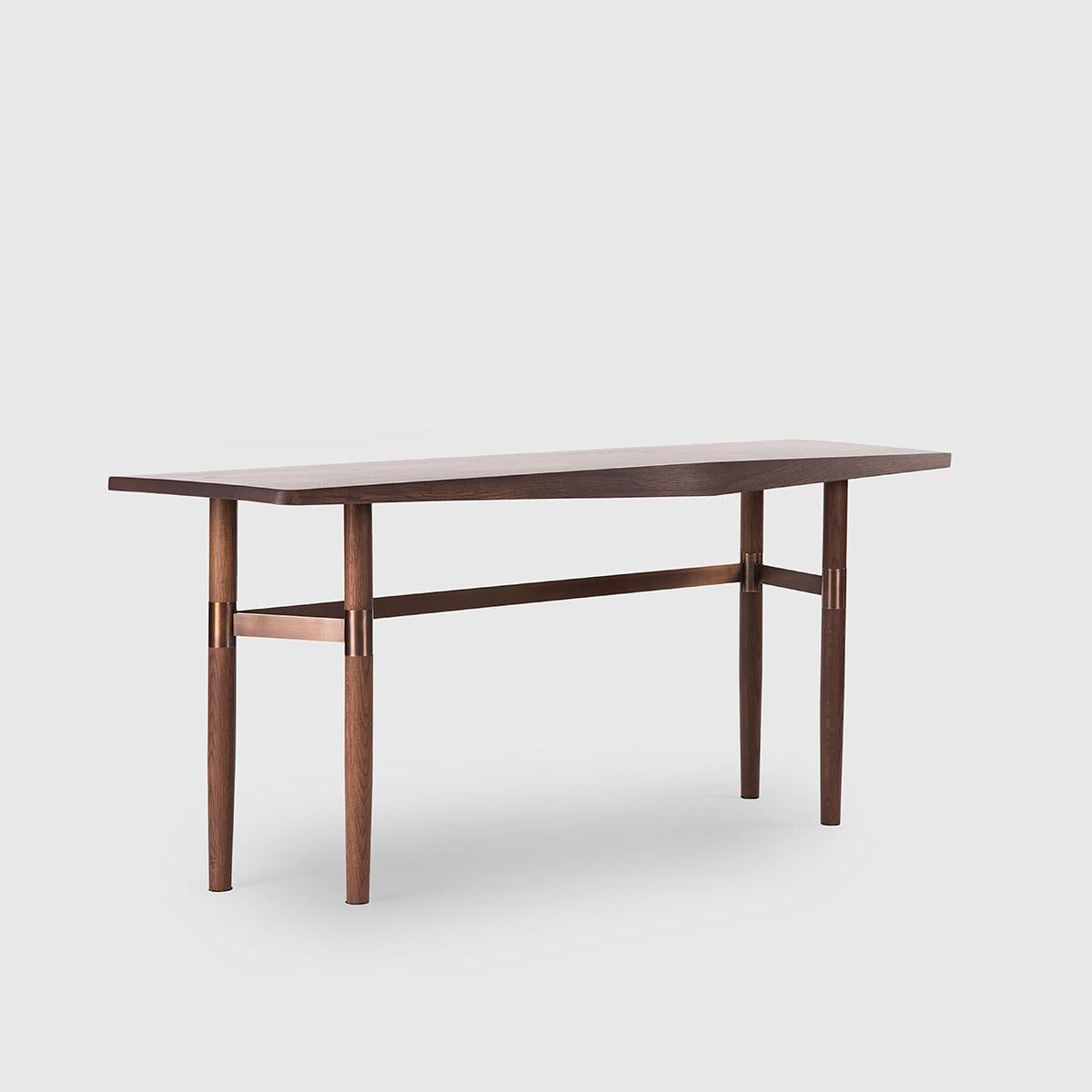 Darling Point Console by Yabu Pushelberg in Solid Oak with Brass Detailing In New Condition For Sale In Toronto, ON