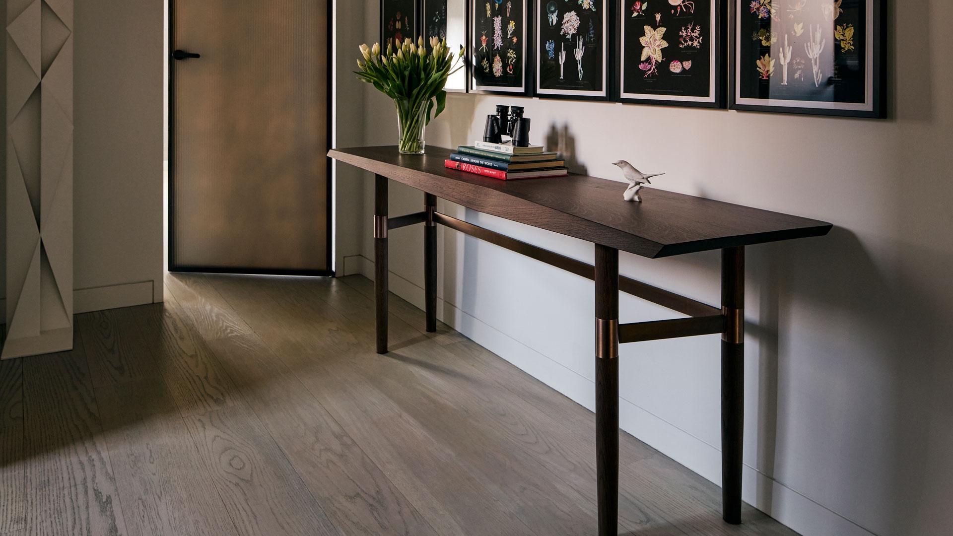 Darling Point Console by Yabu Pushelberg in Solid Oak with Brass Detailing For Sale 1