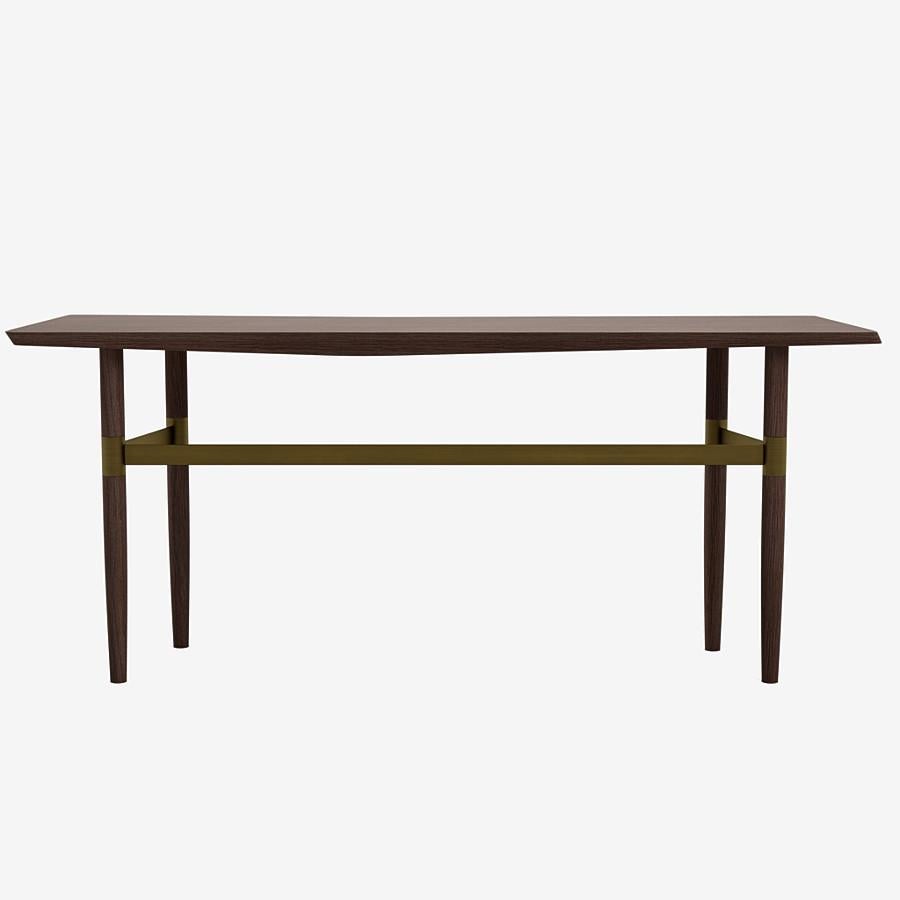 Lacquered Darling Point Console by Yabu Pushelberg in Whiskey Oak and Brass For Sale