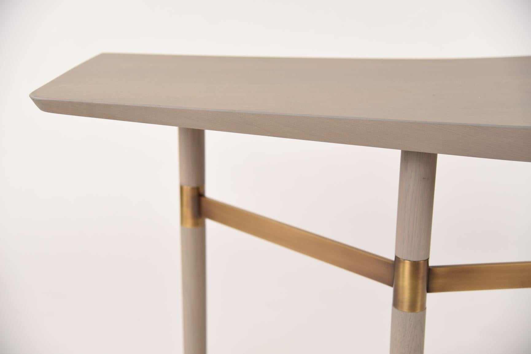 Dutch Darling Point Desk by Yabu Pushelberg in Ivory Matte Lacquered Oak and Brass For Sale