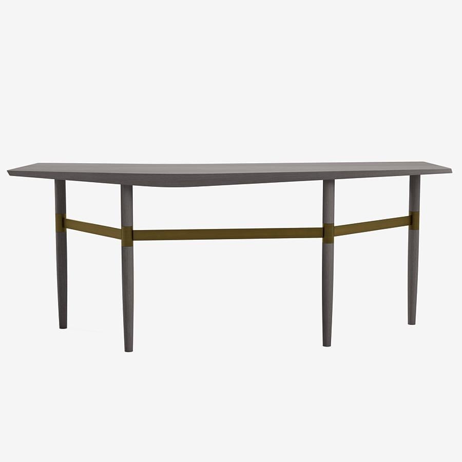 Dutch Darling Point Desk by Yabu Pushelberg in Mist Matte Lacquered Oak and Brass For Sale