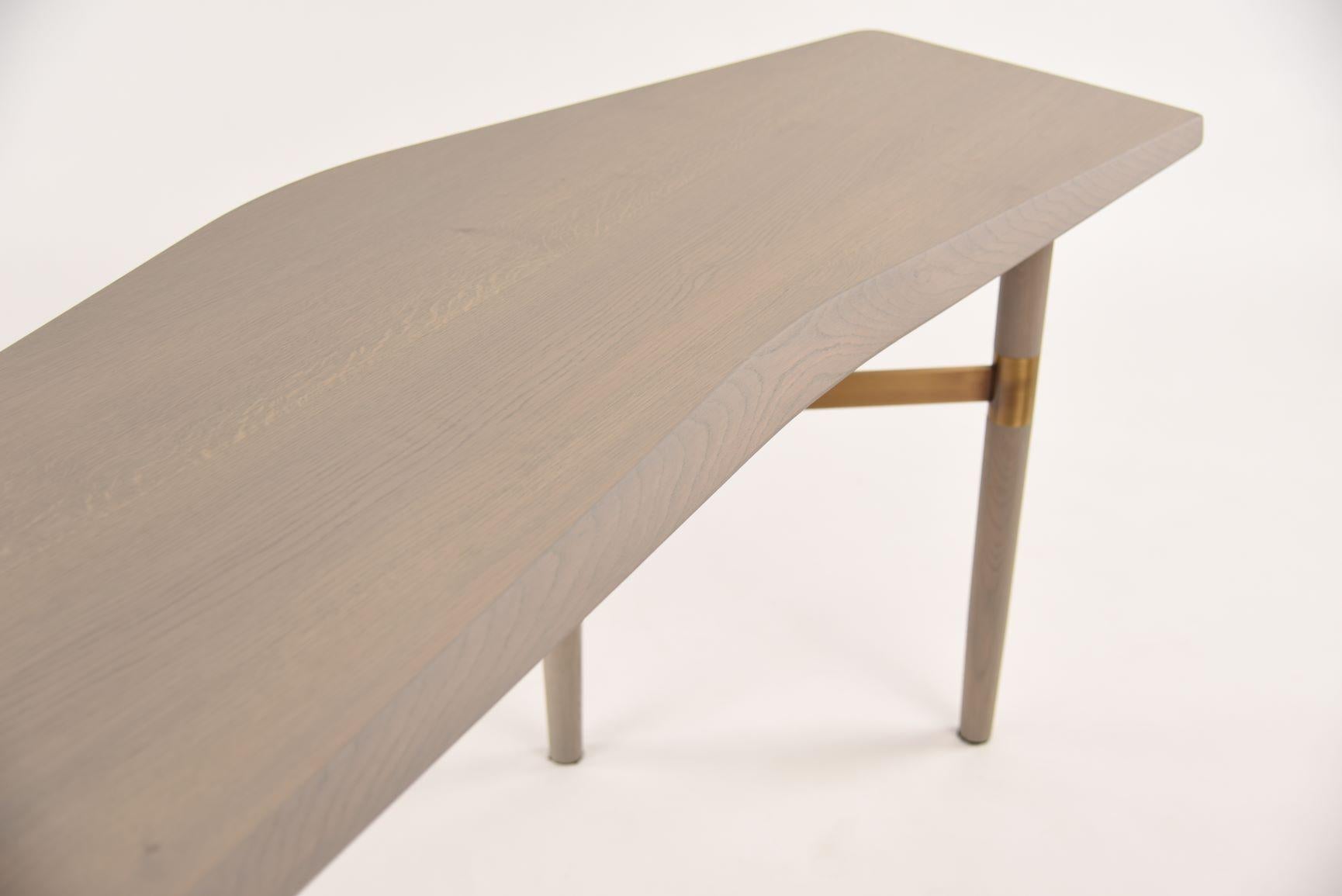 Contemporary Darling Point Desk by Yabu Pushelberg in Mist Matte Lacquered Oak and Brass For Sale