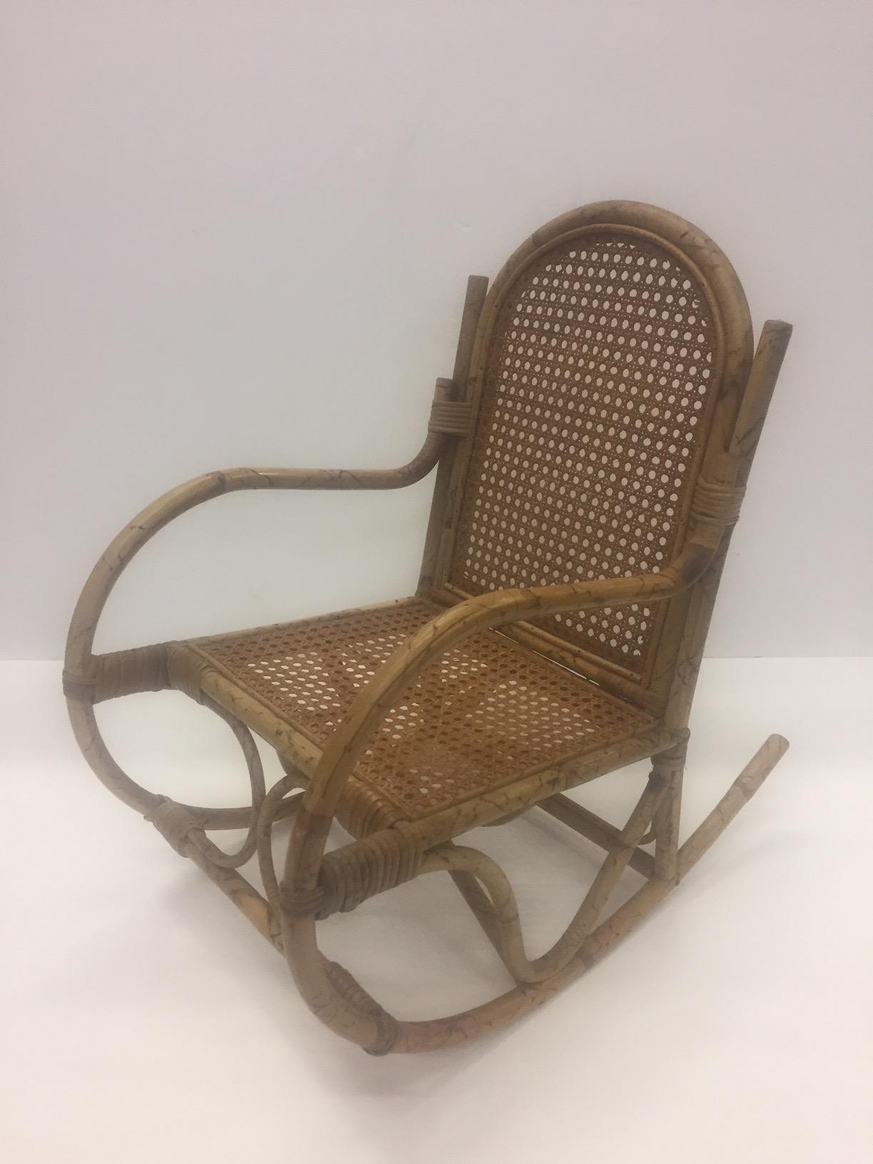 Mid-20th Century Darling Rattan Child's Rocking Chair For Sale