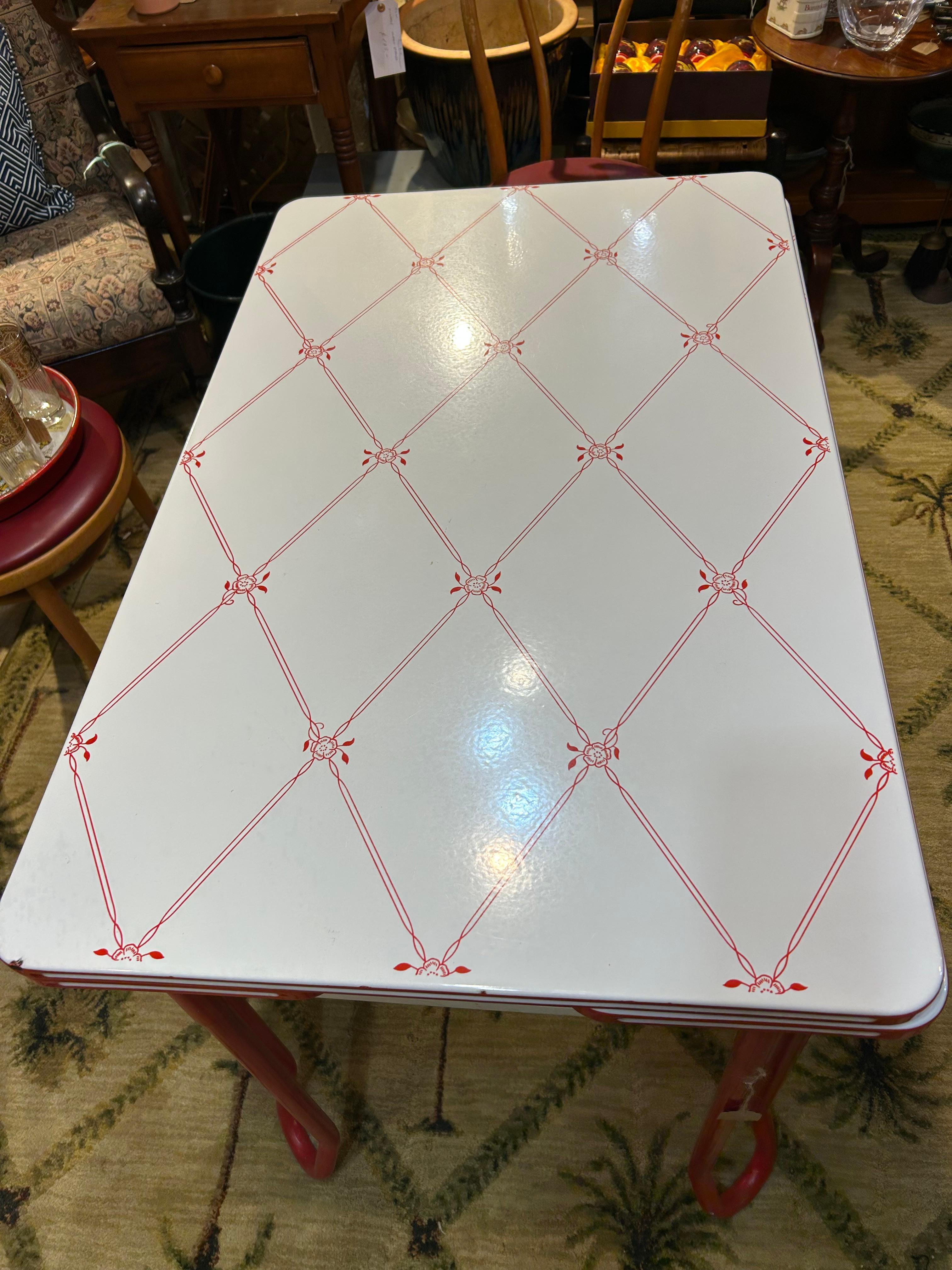 Country Darling Retro Red & White Enamel Breakfast Table