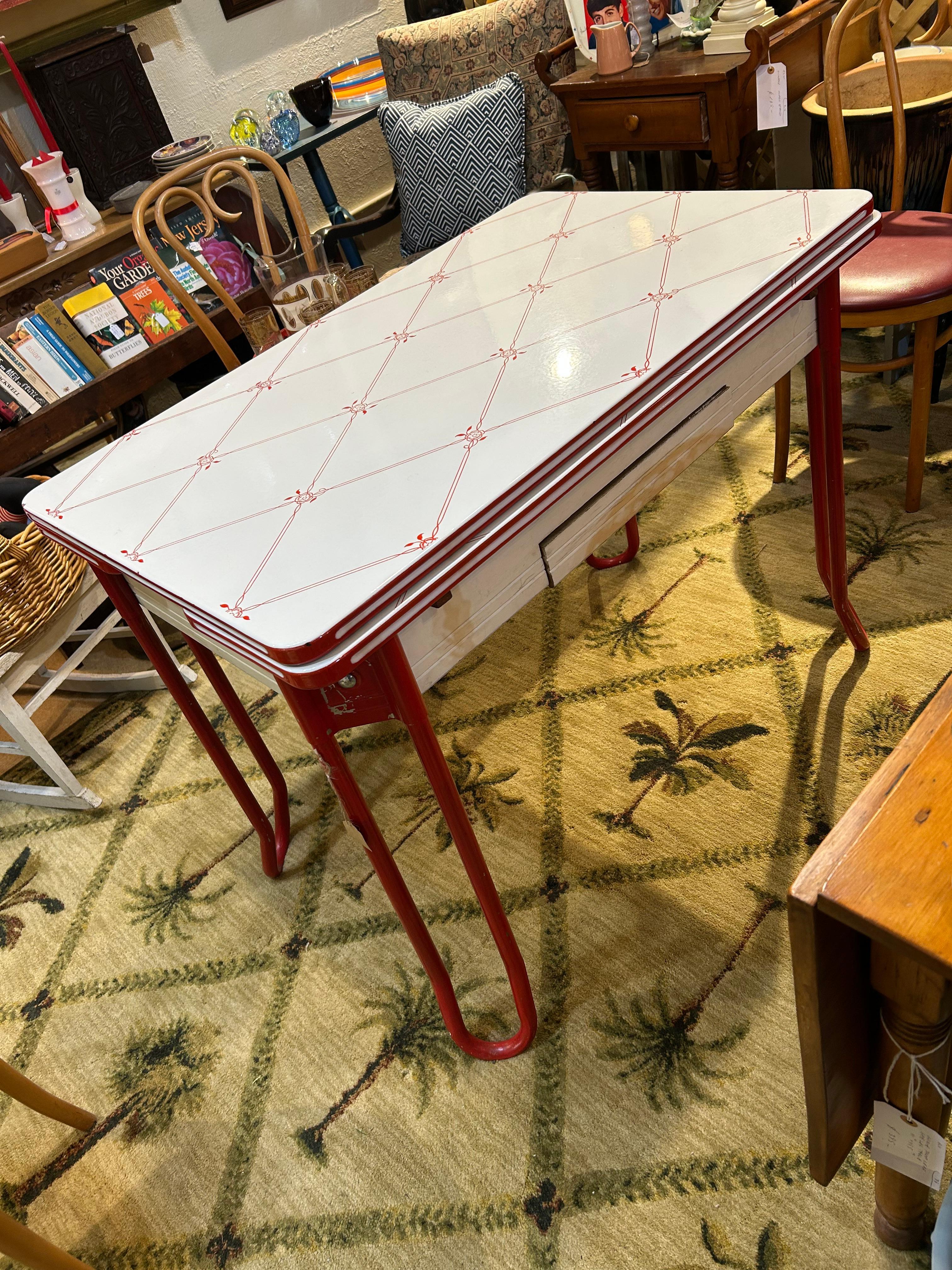North American Darling Retro Red & White Enamel Breakfast Table