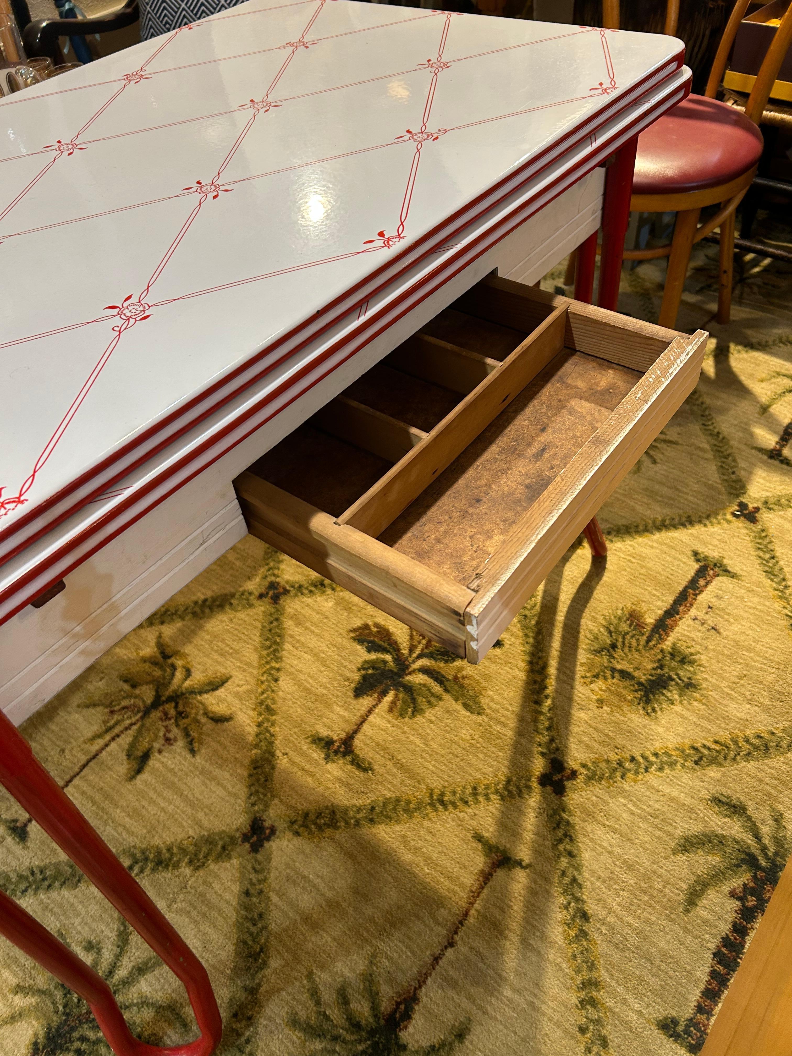 Enameled Darling Retro Red & White Enamel Breakfast Table