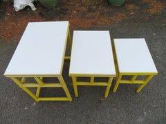 Darling Set of Yellow Rattan Stacking Nesting Tables Mid-Century Modern