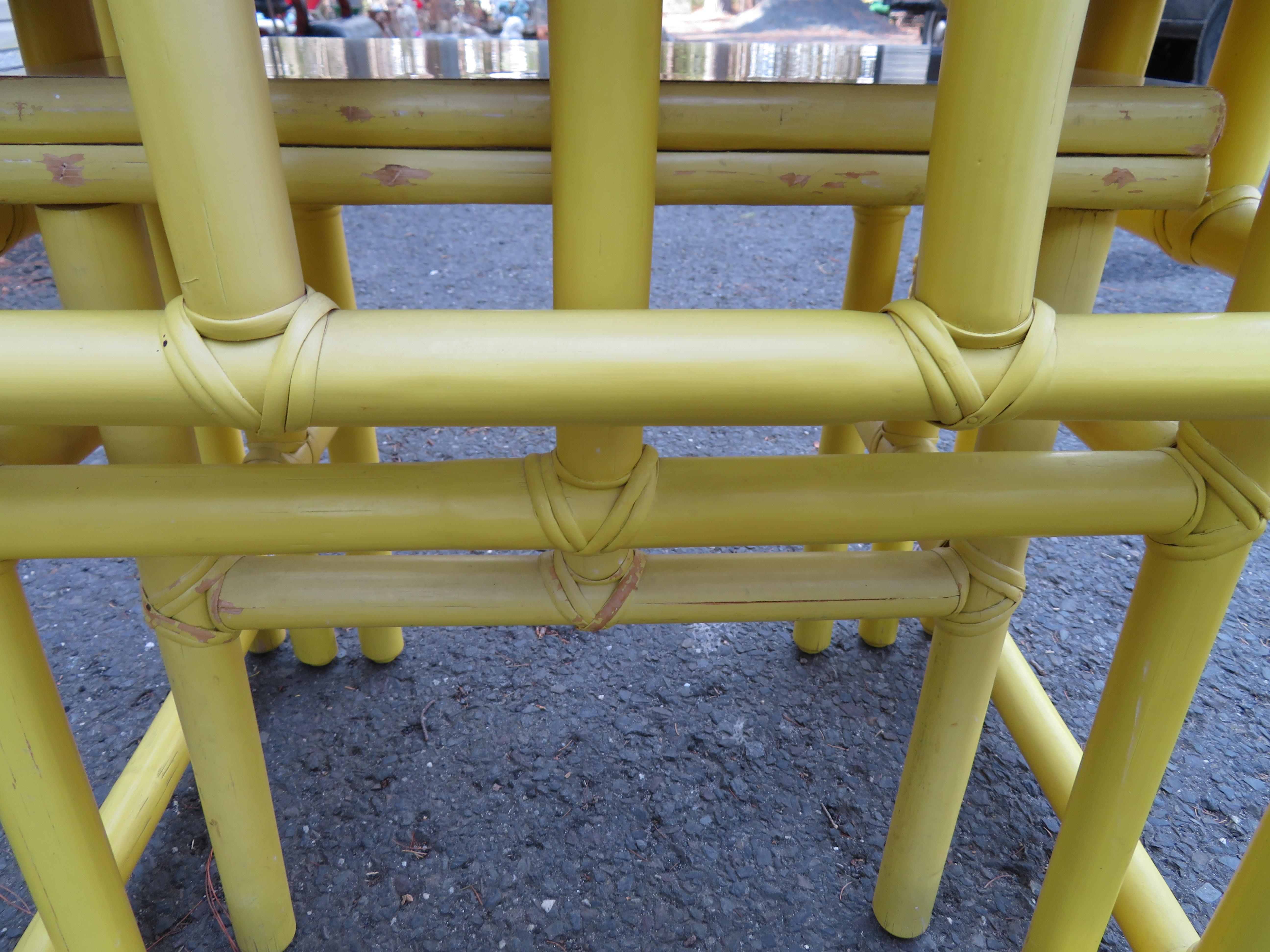 Darling Set of Yellow Rattan Stacking Nesting Tables Mid-Century Modern For Sale 4