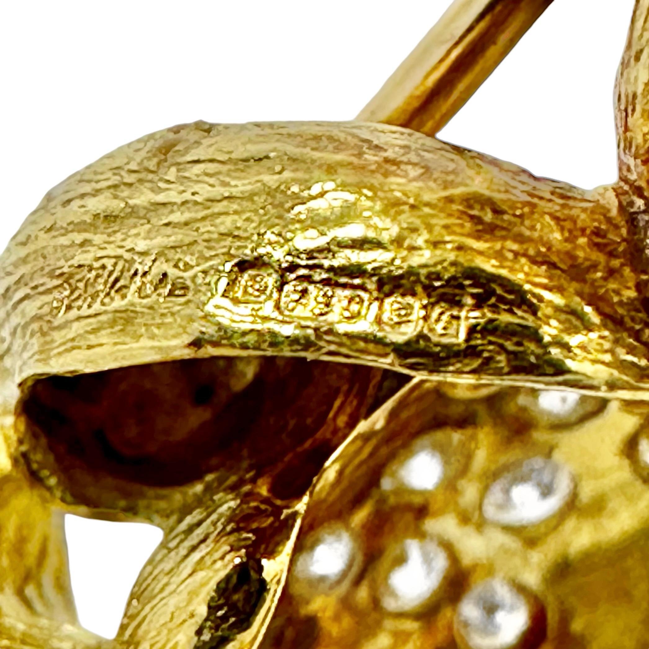 Gold Teddy Bear Pin on a Rainy Day with Diamonds & Rubies by E. Wolfe & Co. For Sale 5