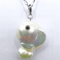 Darling Whale: Black Diamond Baroque Pearl Beluga 18K White Gold Charm/Pendant