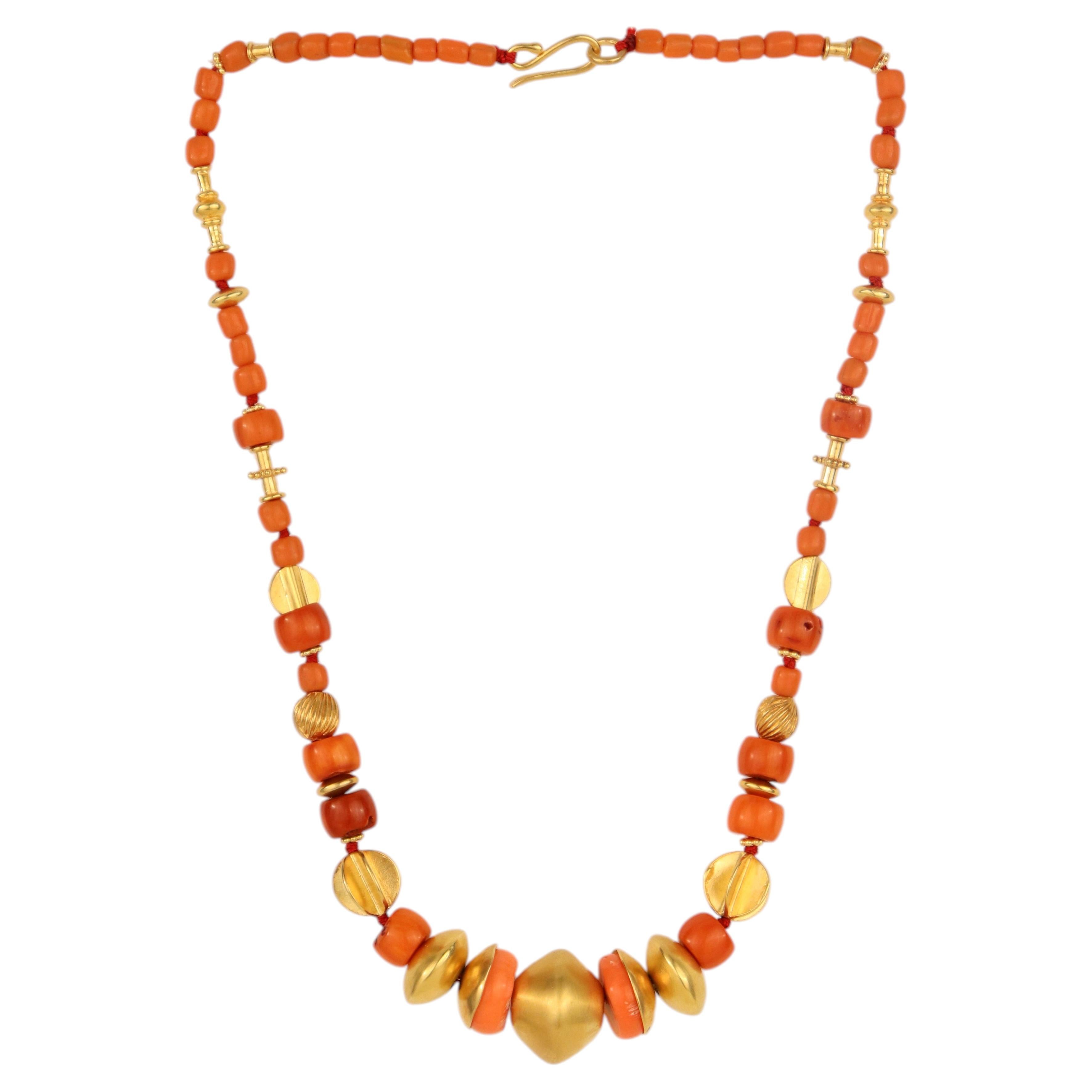 Darma Necklace in Coral & 24k Vermeil Gold by Katerina Makriyianni