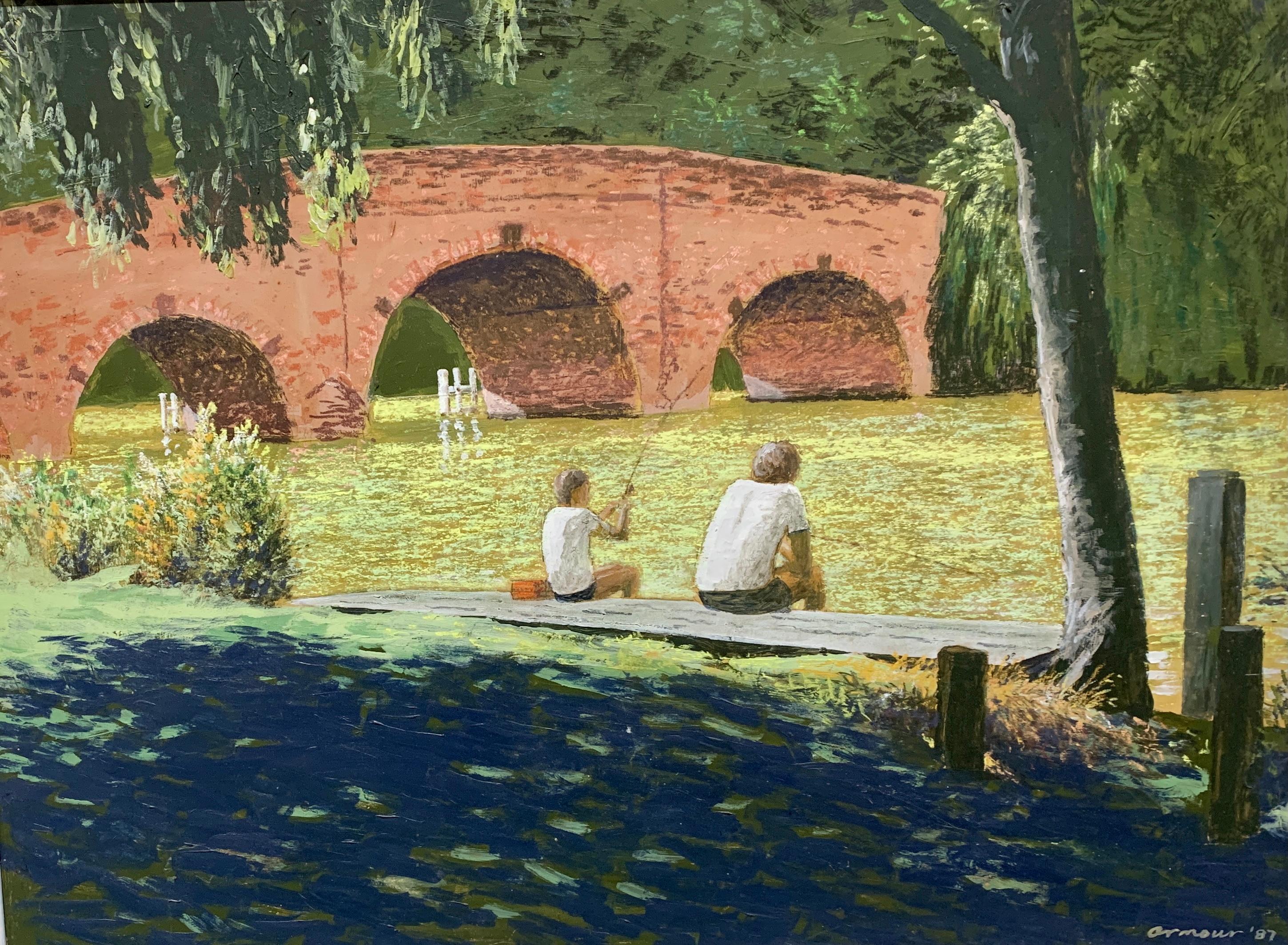 Paesaggio fluviale Modern British del XX secolo, Sul Tamigi a Sonning - Painting di D.Armour