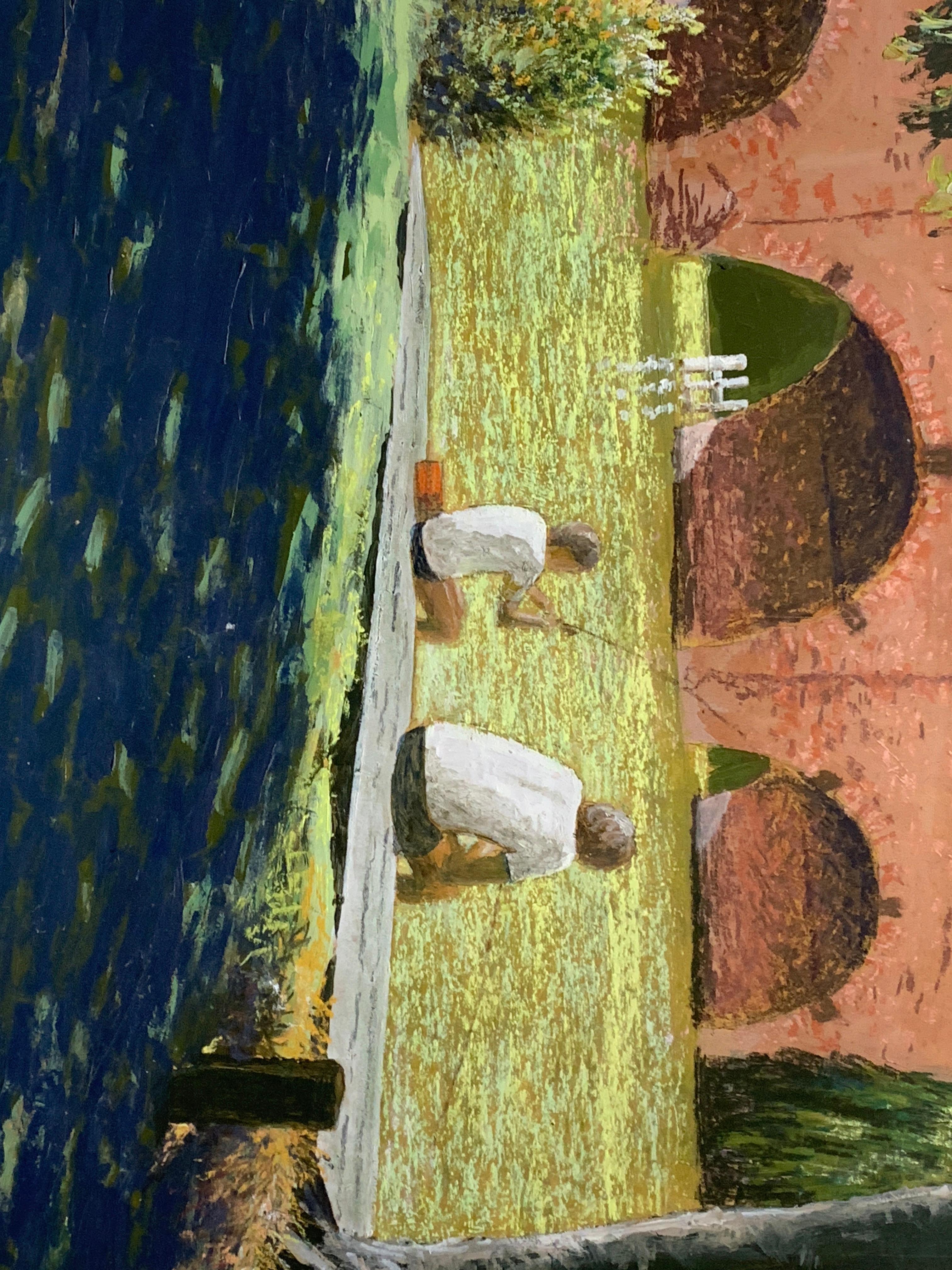 Paesaggio fluviale Modern British del XX secolo, Sul Tamigi a Sonning - Painting Impressionismo di D.Armour