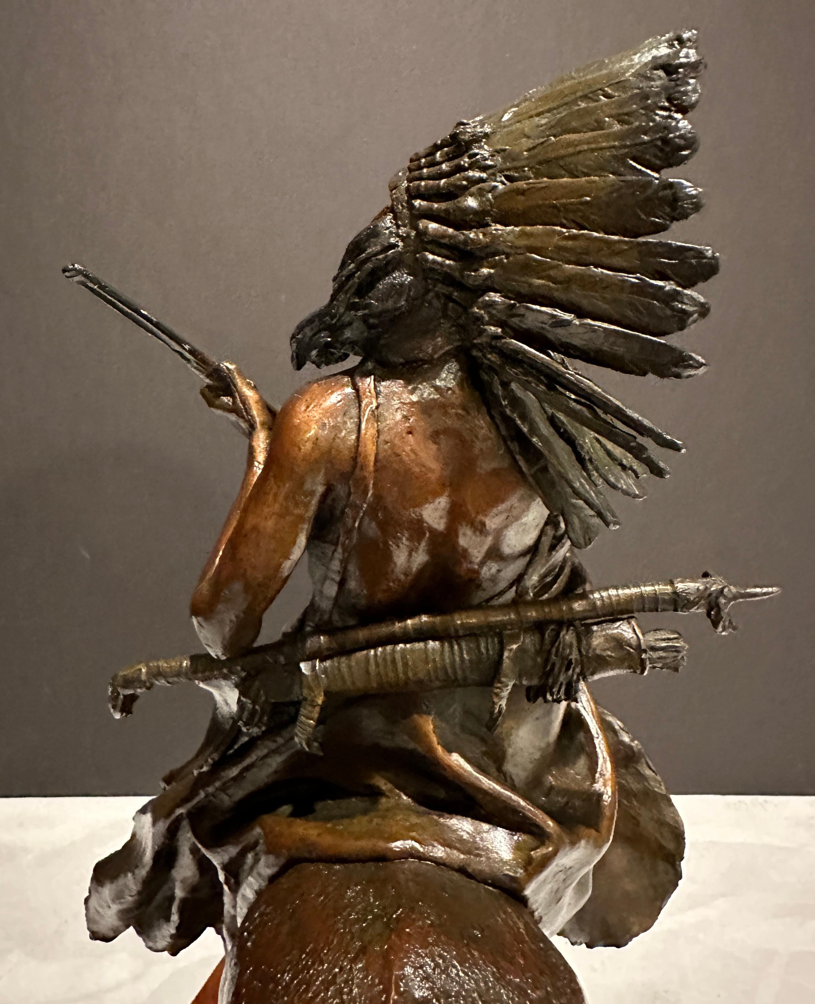 Native American On Horseback Bronze Sculpture Daro Flood For Sale 1