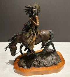 Native American On Horseback Bronze Sculpture Daro Flood