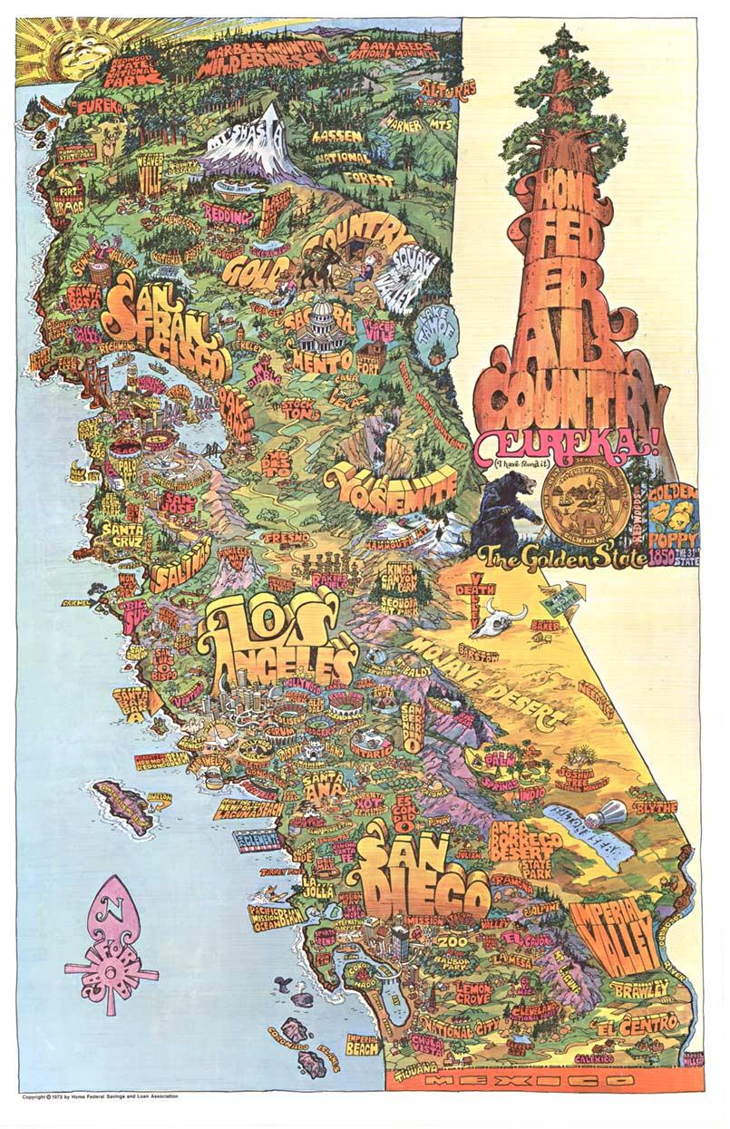 Darrel Millsap Print - Original Southern California Home Federal Fun Map vintage poster