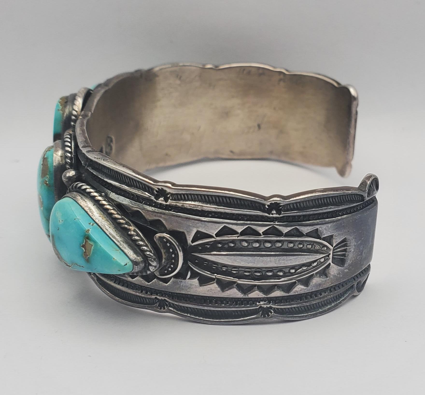 Cabochon Darrell Cadman Signed Navajo Royston Turquoise Sterling Silver Cuff Bracelet