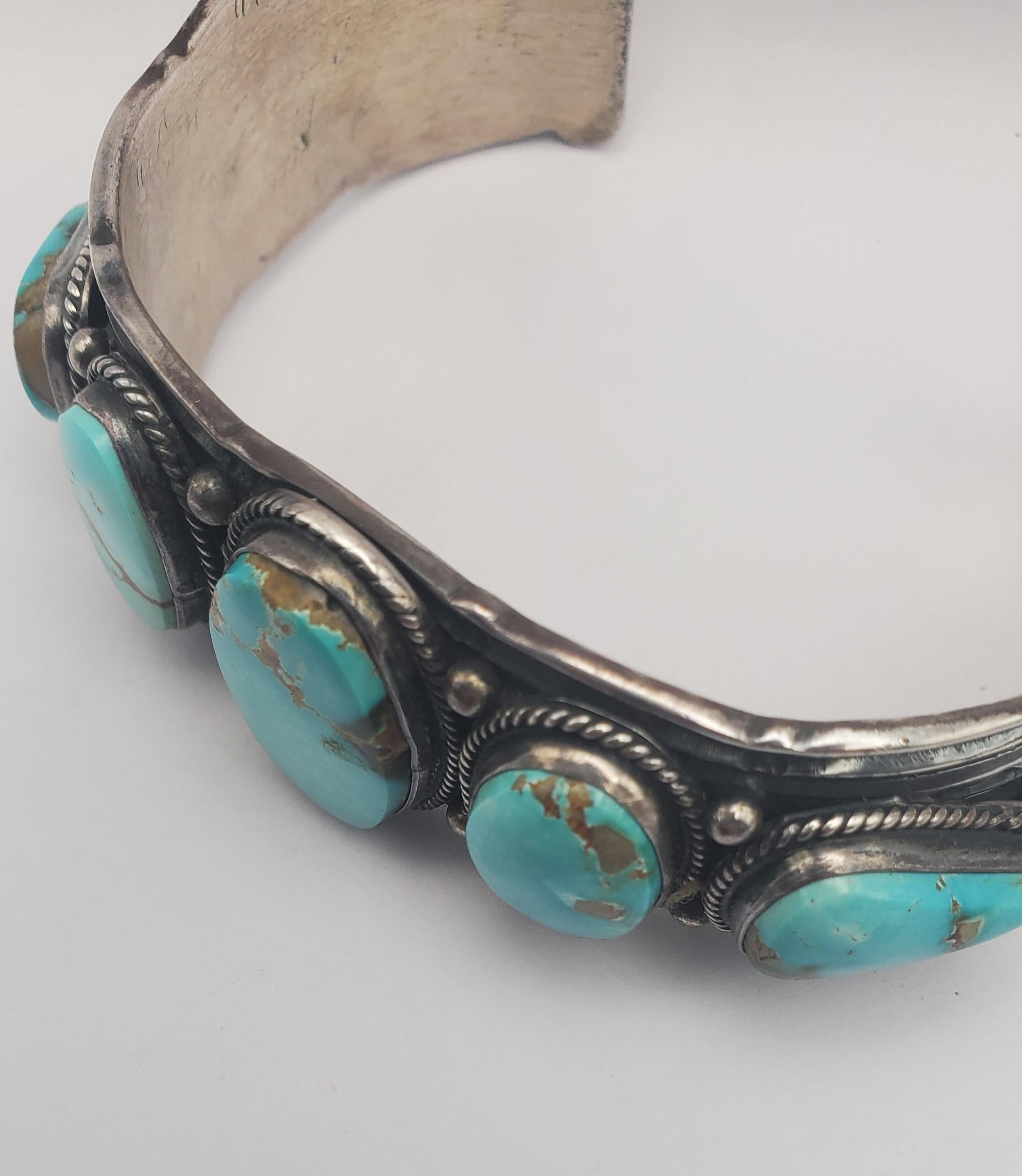 Women's or Men's Darrell Cadman Signed Navajo Royston Turquoise Sterling Silver Cuff Bracelet