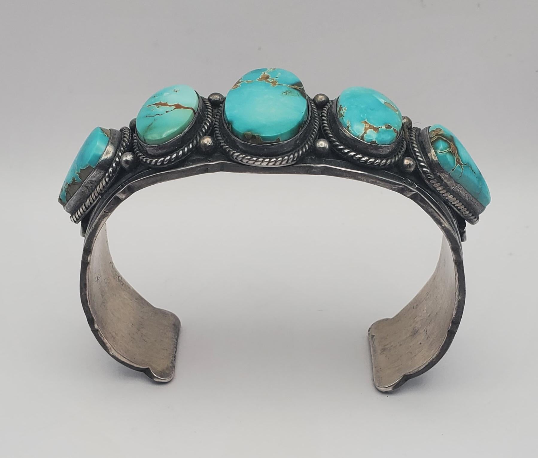 Darrell Cadman Brazalete de plata de ley firmado por Navajo Royston Turquesa 1