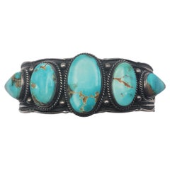 Vintage Darrell Cadman Signed Navajo Royston Turquoise Sterling Silver Cuff Bracelet
