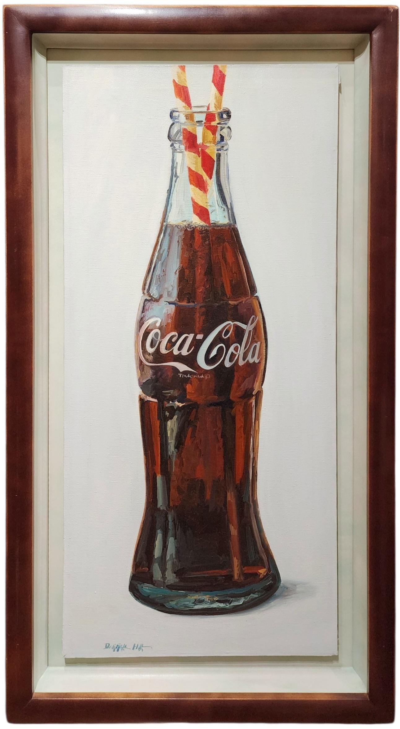 Coca-Cola-Flasche mit zwei Strohhalmen, Vintage Original Pop Art