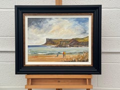 Figuras en la orilla de la playa Pintura de acantilados en Irlanda Óleo sobre lienzo Años 90