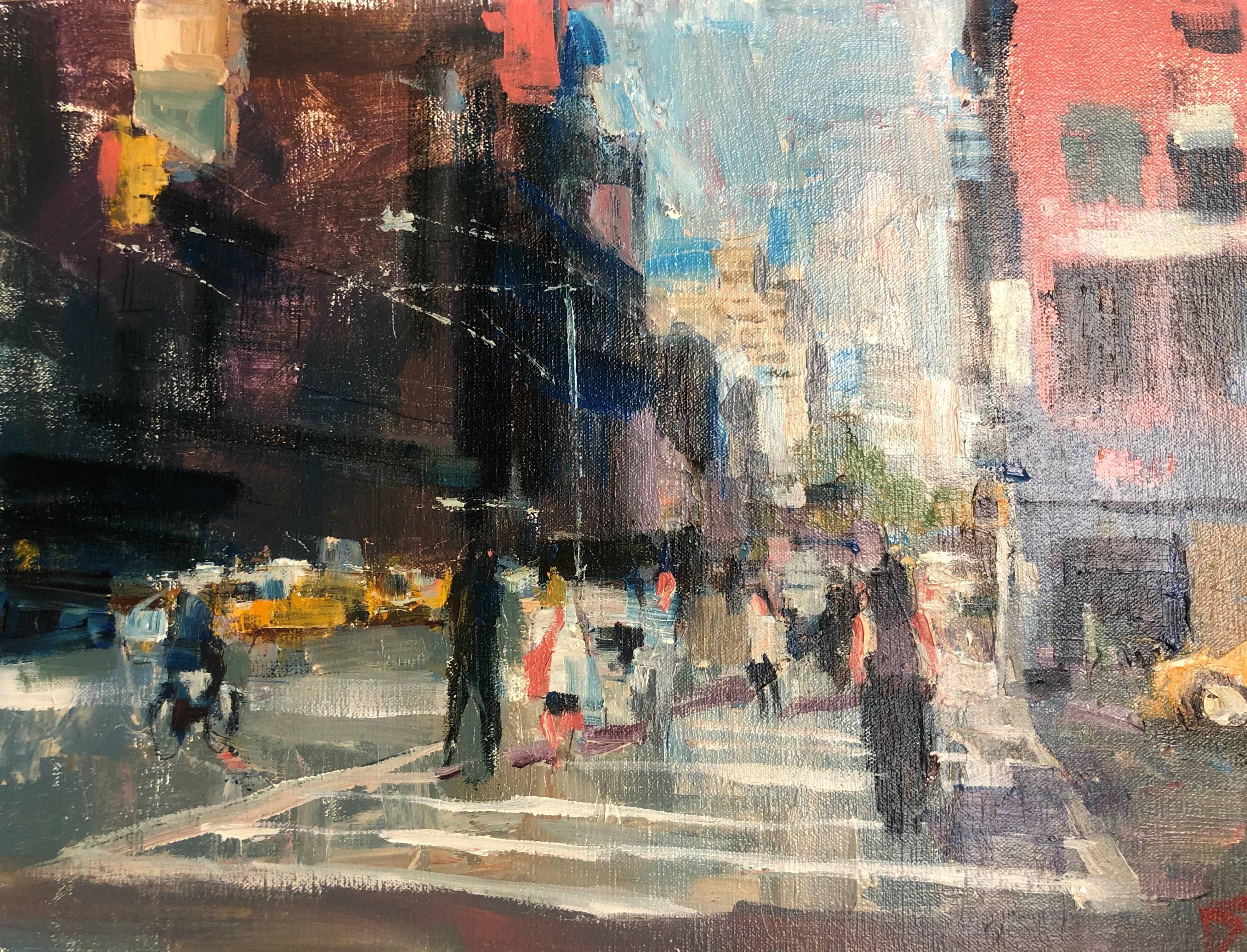 Darren Thompson Abstract Painting – Menschenmenge beim Überqueren des Broadway