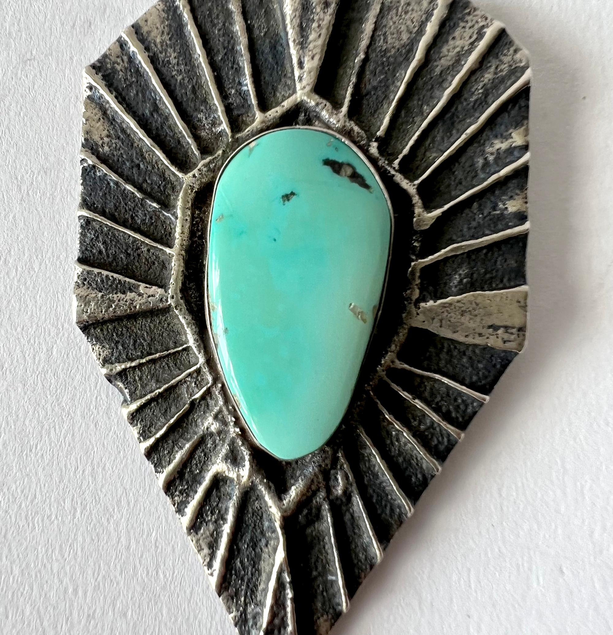 Native American Darrin Livingston Navajo Turquoise Tufa Cast Sterling Silver Pendant