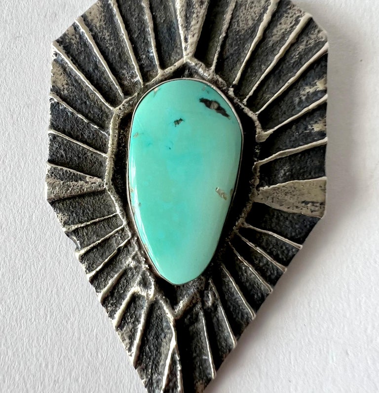 Cabochon Darrin Livingston Navajo Turquoise Tufa Cast Sterling Silver Pendant For Sale