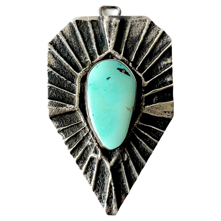 Darrin Livingston Navajo Turquoise Tufa Cast Sterling Silver Pendant For Sale