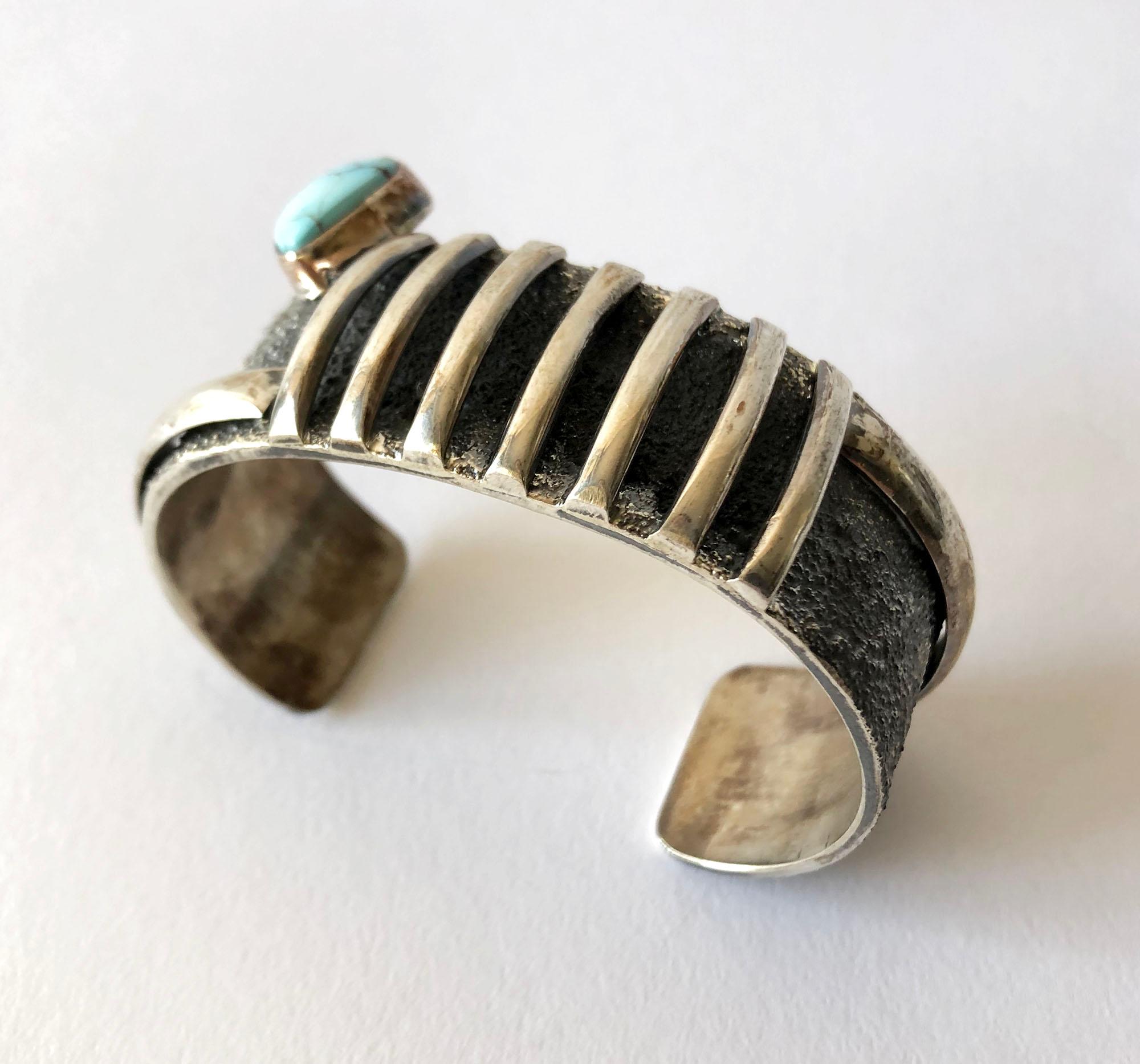 Native American Darrin Livingston Sterling Silver Candelaria Turquoise Navajo Cuff Bracelet