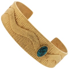 Darryl Dean Begay Cuff-Style Bangle 18 Karat Yellow Gold Navajo Turquoise